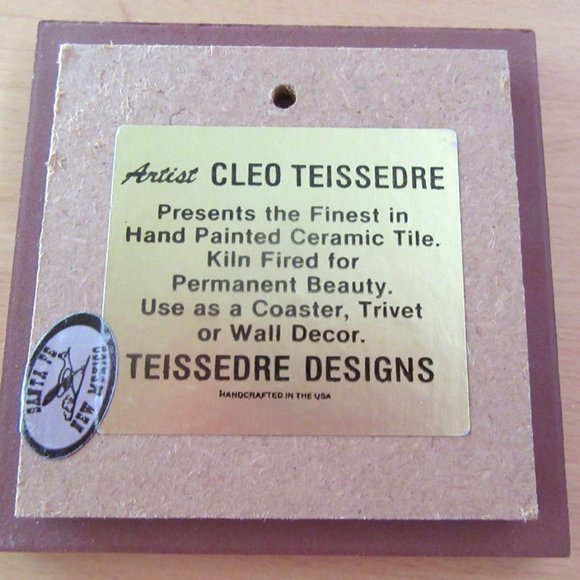 Vintage Cleo Teissedre Native American hand painted cork backed tile coaster - Picture 3 of 3